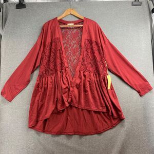 NEW Paper + Tee Open Front Cardigan Women's 3X Plus Size Red Lace Detail Comfy